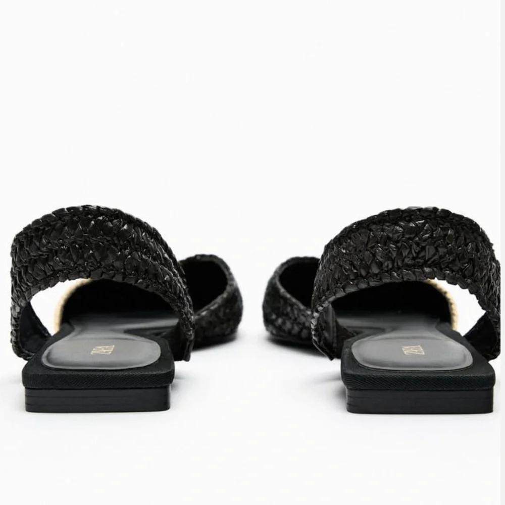 Zara Limited Edition Woven Raffia Slingback Flats - Picture 2 of 6